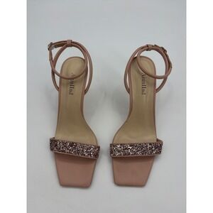 Aiunllnd Womens Blush Pink Glitter Square Toe Ankle Strap Stiletto Heels Size 10